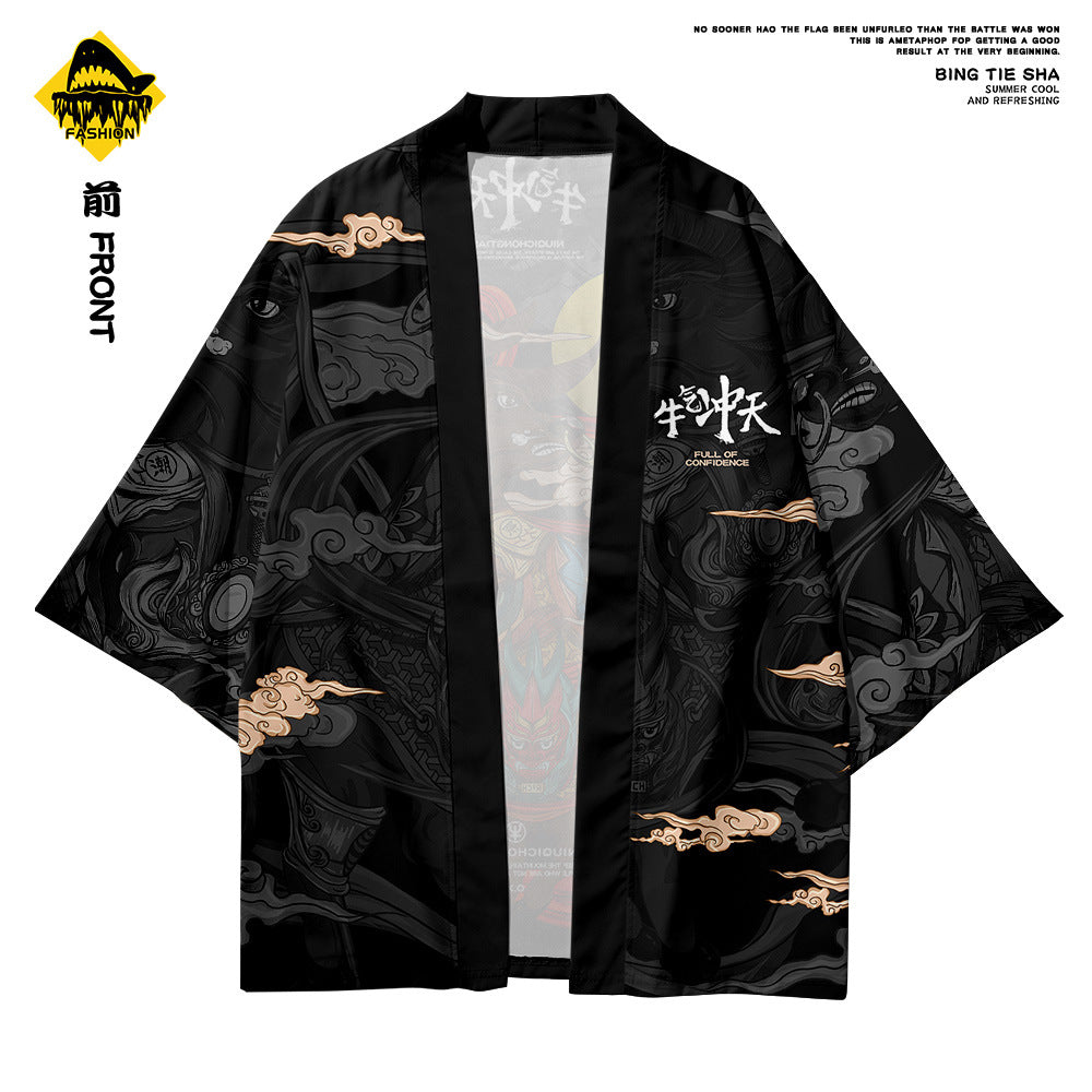 2022 Summer New Harajuku Anime Cow Print Kimono Streetwear For Men Fashion Clothing Japanese Cardigan Shirt Pants Two Piece Set