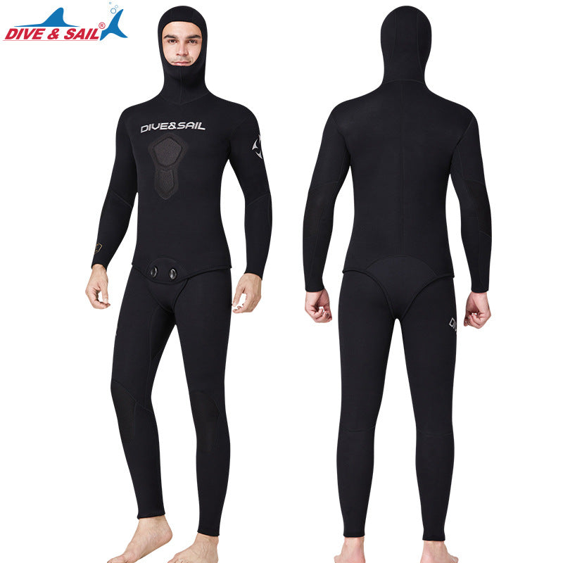 1.5MM Two Pieces Scuba Snorkeling Hooded Super Stretch Beach Surfing Diving Suit Mens Neoprene Spearfishing Swim Bathing Wetsuit