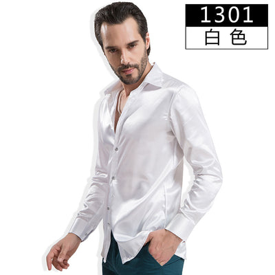 Men's Shirts Simulated Silk Slim Fit Mercerized Long Sleeve Shirts Costumes Performance Costumes Banquet Clothes Shirts Tops