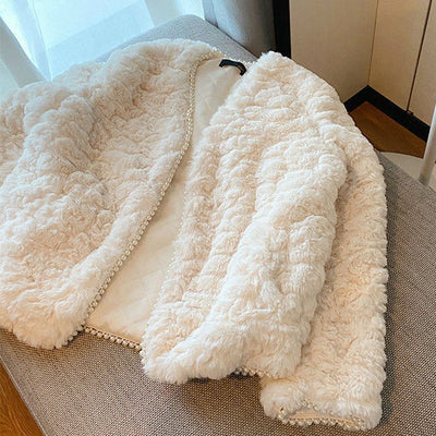 Beige Black Faux Fur Short Coat Women Autumn Black Beige Imitation Fur Overcoat Jacket 3X Female Winter Casual Outwear