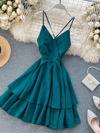 2021 Summer Vacation Women&#39;s Beach Dress Sexy V-neck Sleeveless Ruffle A-line White/Red/Green Dress For Female Vestidos Verano