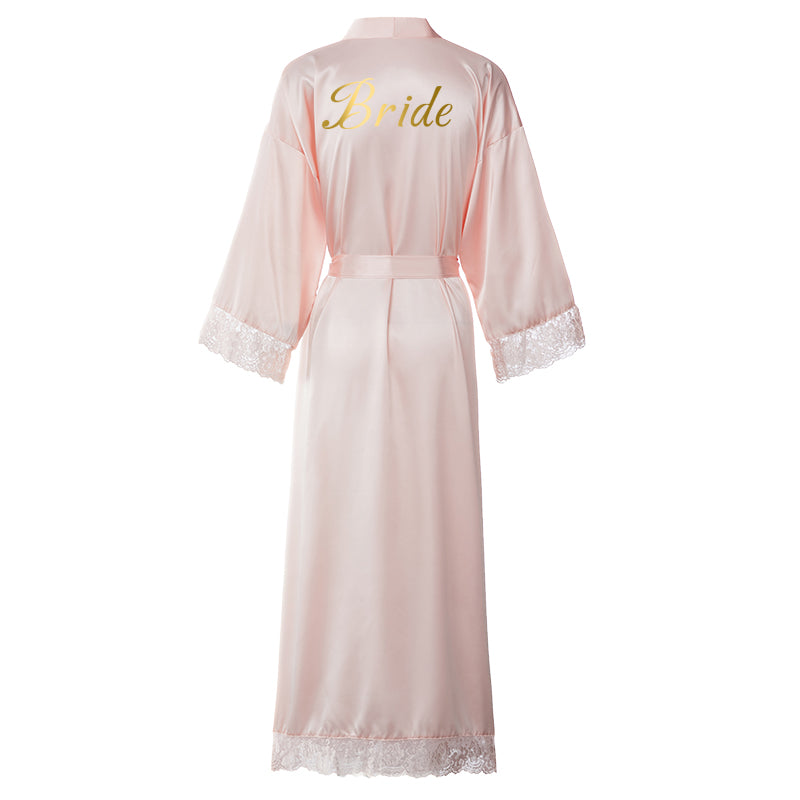 Owiter 2021 New Satin Silk Lace Robe Bride Bridesmaid Robes Wedding Bridal Long Robe Bathrobe Women Dressing Sleepwear Blush