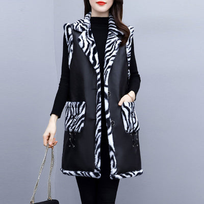 Plus Size Women&#39;s 2021 Autumn Winter Vest Female Leopard Print Plus Velvet Thickening Sleeveless Coat Femme Sleeveless Jacket D