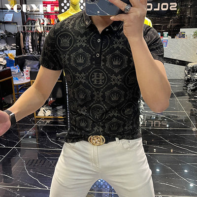 Trendy Short Sleeved Men&#39;s Brand Embroidered Print Slim Lapel Polo 2022 Summer New Top Male Luxurious High-quality Man Clothing