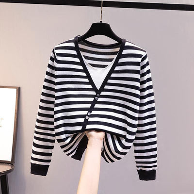 Sweater Vest Women V-neck Striped Simple Slim All-match Casual Korean Style Teens Chic Fashion Autumn Winter Sleeveless Sweaters