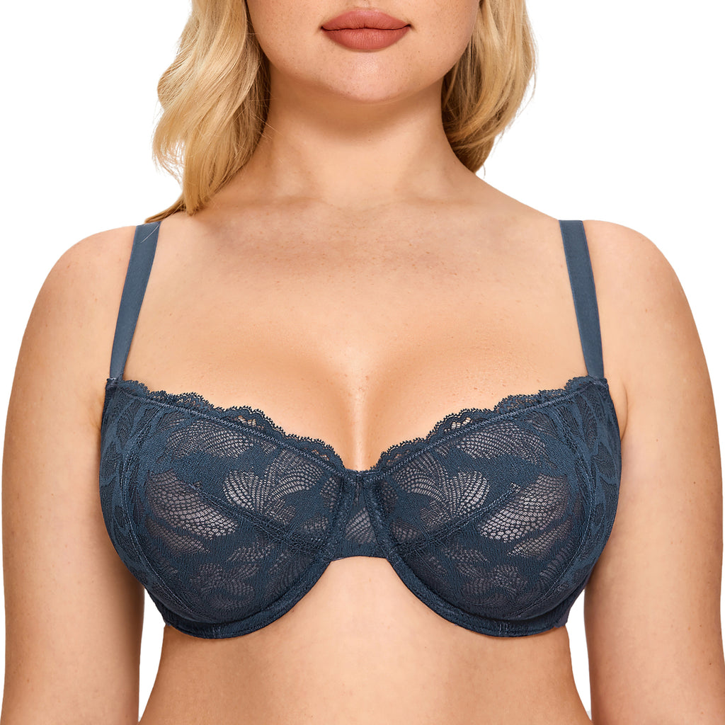 Women&#39;s Lace Sheer See Through Sexy Balconette Plus Size Unlined Underwire Push Up Bra