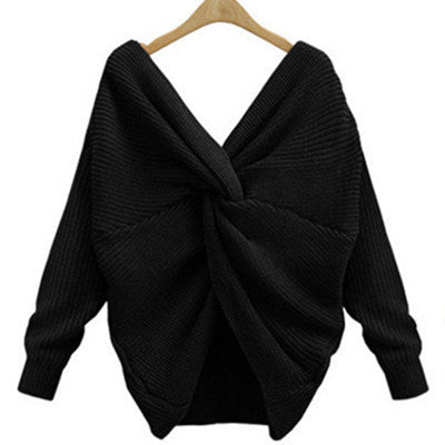 Female Knitted Sweater Autumn and Winter Long Sleeve Knitted Shirt Sexy Bat Sleeve Female Elegant Sweater Bottom Sweater