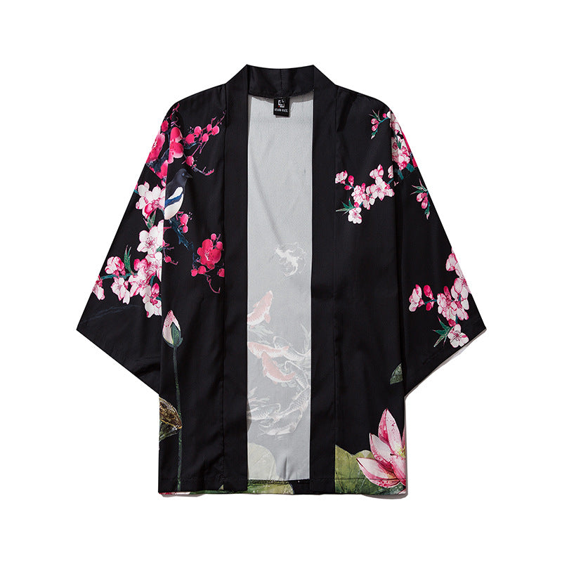 Chinese Style Lotus Carp Print Kimono Fashion Men Women Cardigan Blouse Top Vintage Japanese Streetwear Asian Clothes кардиган
