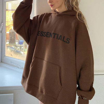 Women's Vintage Letter Print Oversized Hoodie Tops Casual Long Sleeve Hooded Sweatshirt Pullover Hip Hop Harajuku Streetwear