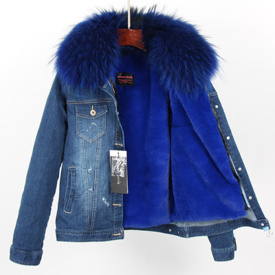 Maomaokong2021 new True scorpion fur collar denim jacket Fashion winter women&#39;s jacket short park Warm and velvet thick lining