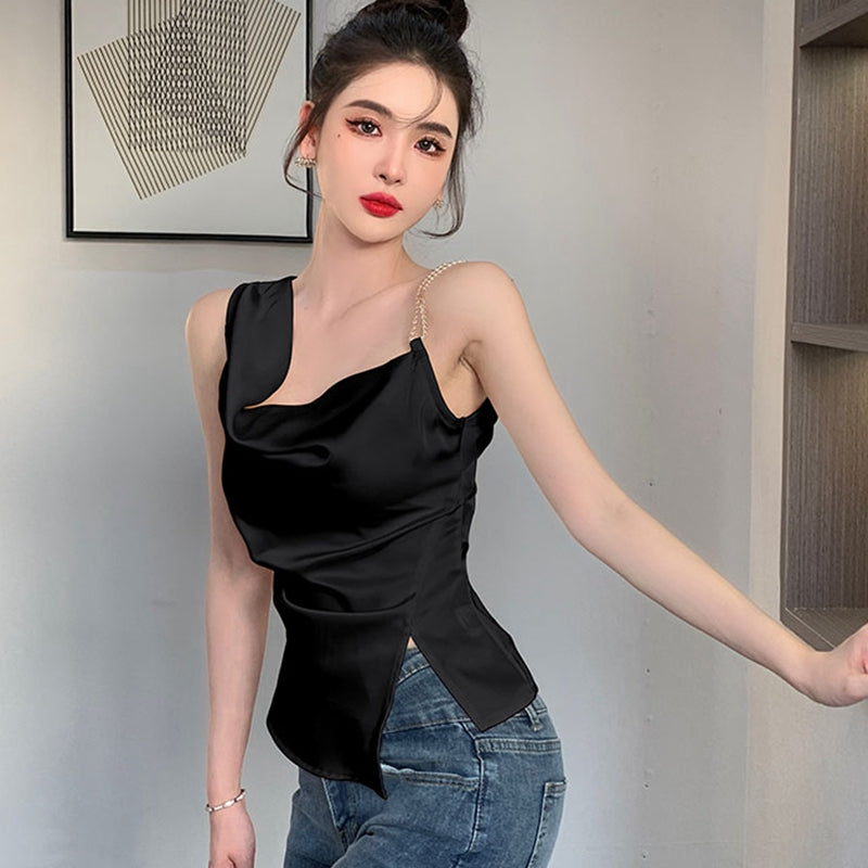Summer Irregular Sleeveless Women Camisole Korean Fashion Ladies Casual Slim Chain Tank Top Female Tops Backless Women Camis