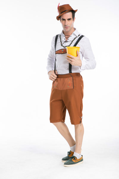 Men Oktoberfes Costumes Men Beer Festival Suit Beer Men Halloween Cosplay Costumes Top Pant Hat 3 PCS Set Waiter Cos Rompers