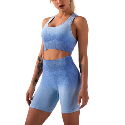 SEBOWEL Women's Seamless Workout Set 2 Piece Outfits Active Shorts Sexy Tie-Dye Sports Bra Top + High Waist Shorts Tracksuit