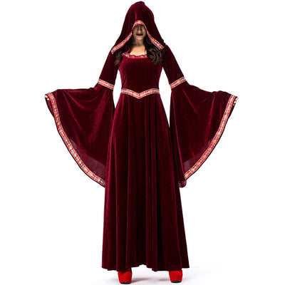 Halloween Mediaeval Victorian Vampire Robe Hood Fantasia Fancy Dress For Adult Women
