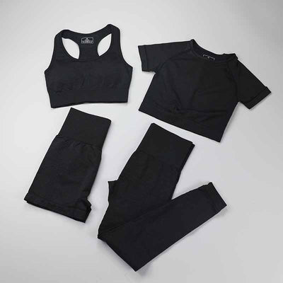 Seamless Leggings+Short Sleeve Crop Top+Sports Bra+Sport Shorts 4 Pieces Yoga Set Sports Wear For Women Gym Clothing Sports Suit
