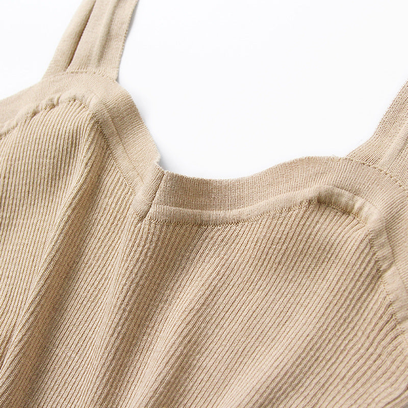Women Knitted Camisole V Neck 92% Silk Female Spaghegtti Summer Sleepwears Basic Thin Tank Tops Soft Breathable