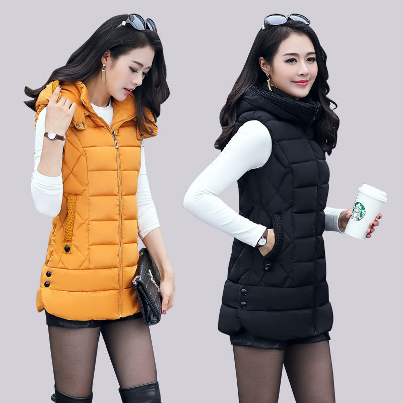 New Women Autumn And Winter Thickened Vest Filling Cotton Solid Color Sleeveless Jacket