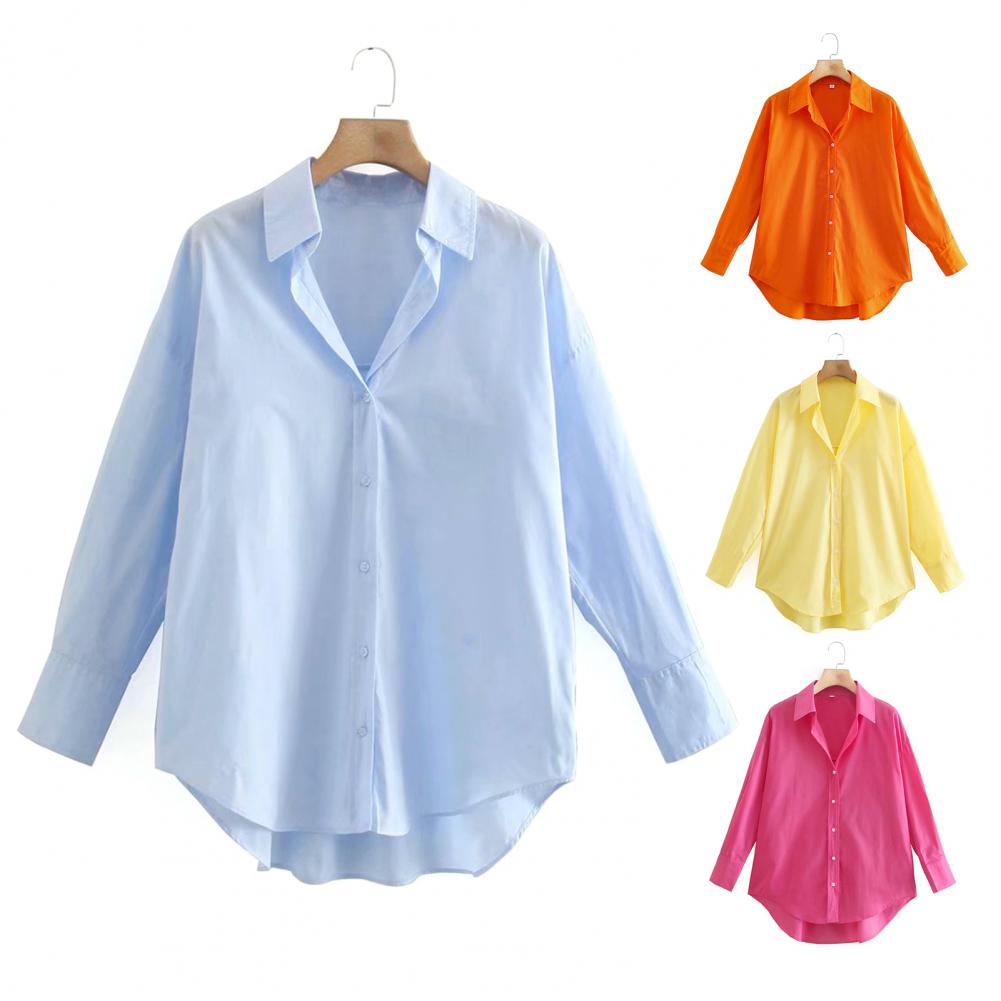 Autumn Long Sleeve Shirts for Women Candy Color Office Shirts Single Breasted Casual Shirts Ladies Loose Blouse рубашка женская