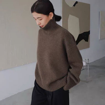 2022 New Autumn and Winter Thick Cashmere Sweater Women High Neck Pullover Sweater Warm Loose Knitted Base Sweater Jacket Tops