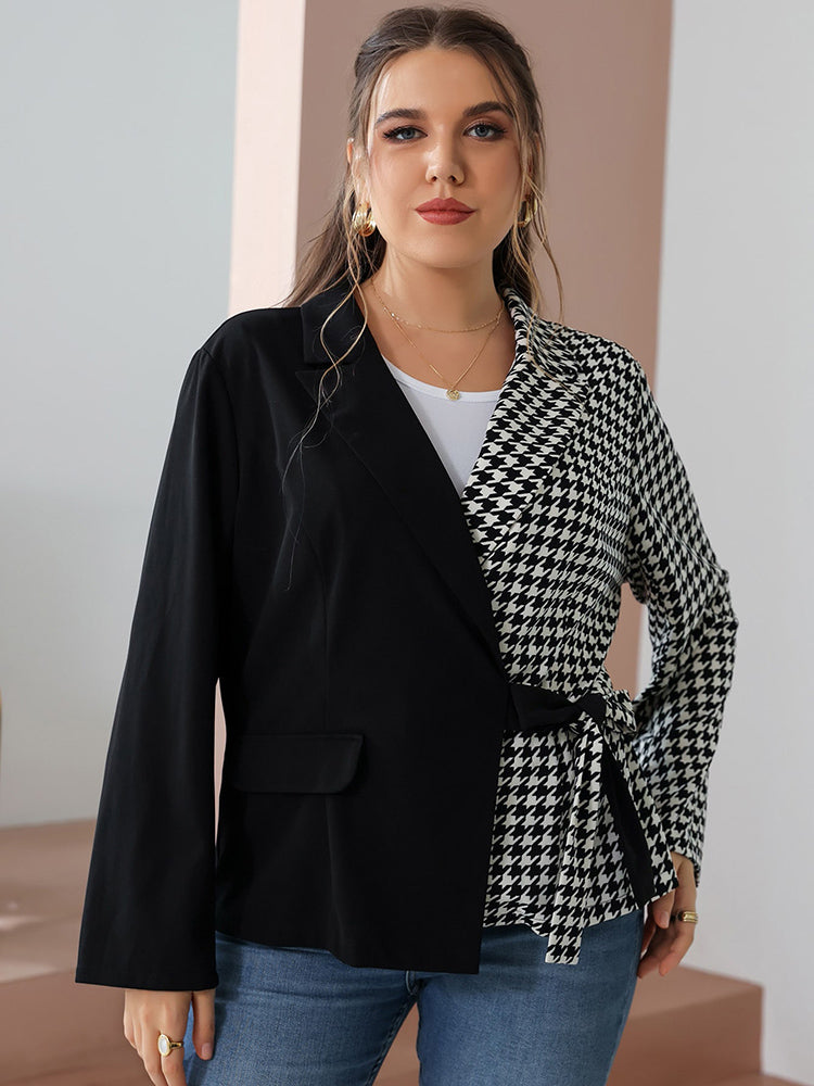 TOLEEN Plus Size Women Clothing 2022 New Spring Autumn Fashion Patchwork Belted Pattern Suit Outwear Casual Elegant Office Coats