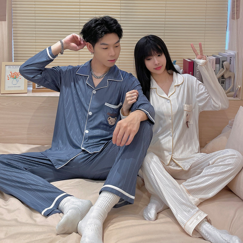 2022 New Couple Pajamas Set Women&#39;s Sleepwear Autumn Winter Long-sleeved Men Pajamas Lapel Men&#39;s Strip Cotton Home wear Clothes