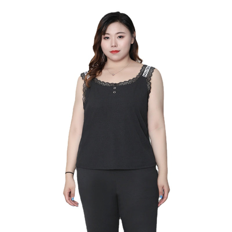 Summer Autumn 4XL To 10XL Extra Large Size Women&#39;s Camisoles Lace Trim Tank Tops Black Intimates for Ladies T61136