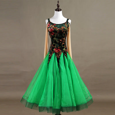 Ballroom Dance Dresses Long Sleeve foxtrot Dancing dress Women Waltz Ballroom Dress green MQ063