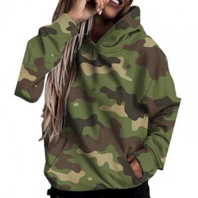Camo Casual Long Sleeve Autumn Hoodie Loose Spring Hoodie Camouflage  for Women