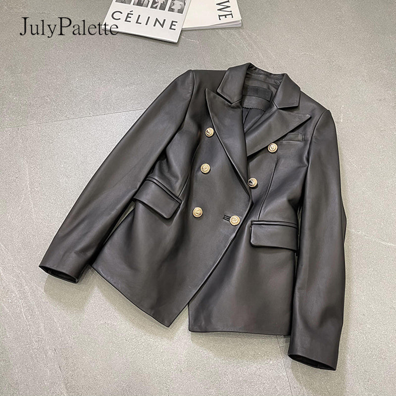 Julypalette Genuine Leather Jacket Women 2022 Spring  Style Single-breasted Real Sheepskin Jacket Ladies Sheep Leather Coats