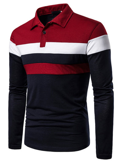 ICCLEK New POLO Shirt Three-color Stitching Long-sleeved POLO Shirt Fashion Casual Men's Lapel Long-sleeved POLO Shirt