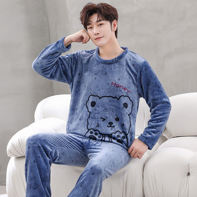 Lovers Pajamas Set Winter Thick Warm Flannel Pajama Sets Cartoon Cat Pyjamas Women Homewear Animal Sleepwear Male Pijama Hombre