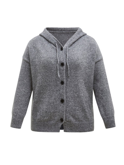 ONELINK Woolen Solid Grey Buttons Up Hoodie 2022 Autumn Winter Plus Size Women Cardigan Sweater Oversize Knit Jacket Clothing