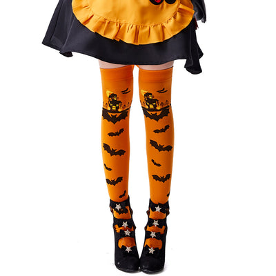 Halloween Scary Woman Socks Over Knee Bat Printing Girls Thigh High Stockings Dress Up Cosplay Costumes Accessories Long Horror