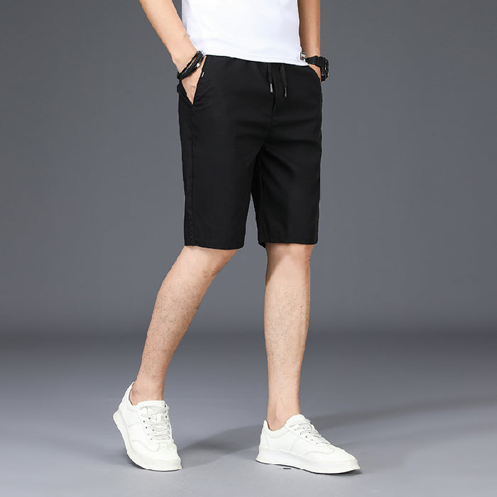 Summer Thin Men&#39;s Casual Shorts Slim Straight Solid Color Elastic Knee-length Jogging Sweatpants Ice Silk Beach Quick Dry Shorts