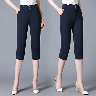 Women&#39;s Summer Pants 2022 New Korean Solid Color High Waist Cropped Pants Female Casual Large Size 5XL 6XL Mom Straight Pants