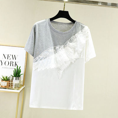 Summer T-shirts Women Tops Short Sleeves Korean Feather Loose Polo Shirts Slim Breathable Skin-friendly Casual Female Clothing
