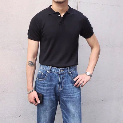 2022 Summer High-Quality Short-Sleeved Polo Shirt Men&#39;s Fashion Solid Color Lapel Short-Sleeve Knitted Polos Casual Slim Top C49