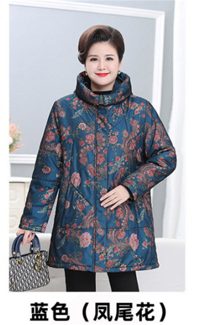 Parker Women Winter Jacket Thicke Warm Cotton Padded Jacket New Print Hooded Winter Coat Middle-aged Mother Clothes Oversize 8XL