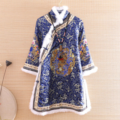 High-end Autumn Winter Women Midi Coat Top Chinese Style Retro Jacquard Elegant Loose Lady Warm Trench Coat Female S-XXL