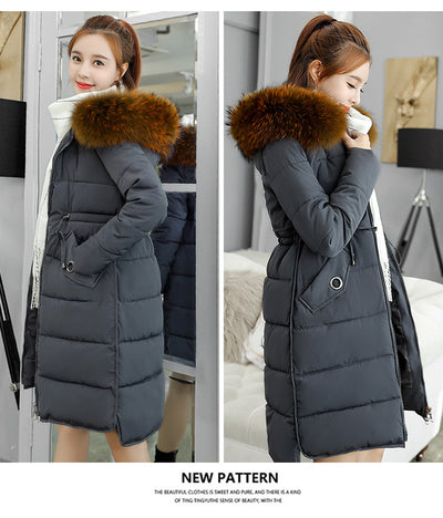 2021New Fashion Winter Women Parkas Female Down Cotton Jacket Hooded Fur Collar Slim With Belt Winter Women Jackets Hot SaleQ665