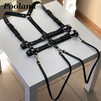 Handmade Real Leather Belt Women Harness Steampunk Gothic Chest Body Belt Suspender Straps Outfits
