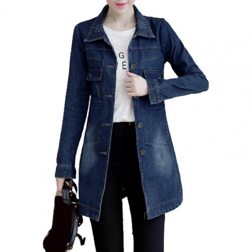 Classic Denim Jacket Women Slim Coat Single Breasted Long Denim Coat Women Mid-Length Jacket Streetwear джинсовая куртка жеская