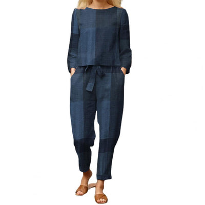 O Neck Easy to Match Deep Crotch Round Neck Blouse Pants Set Female Clothes