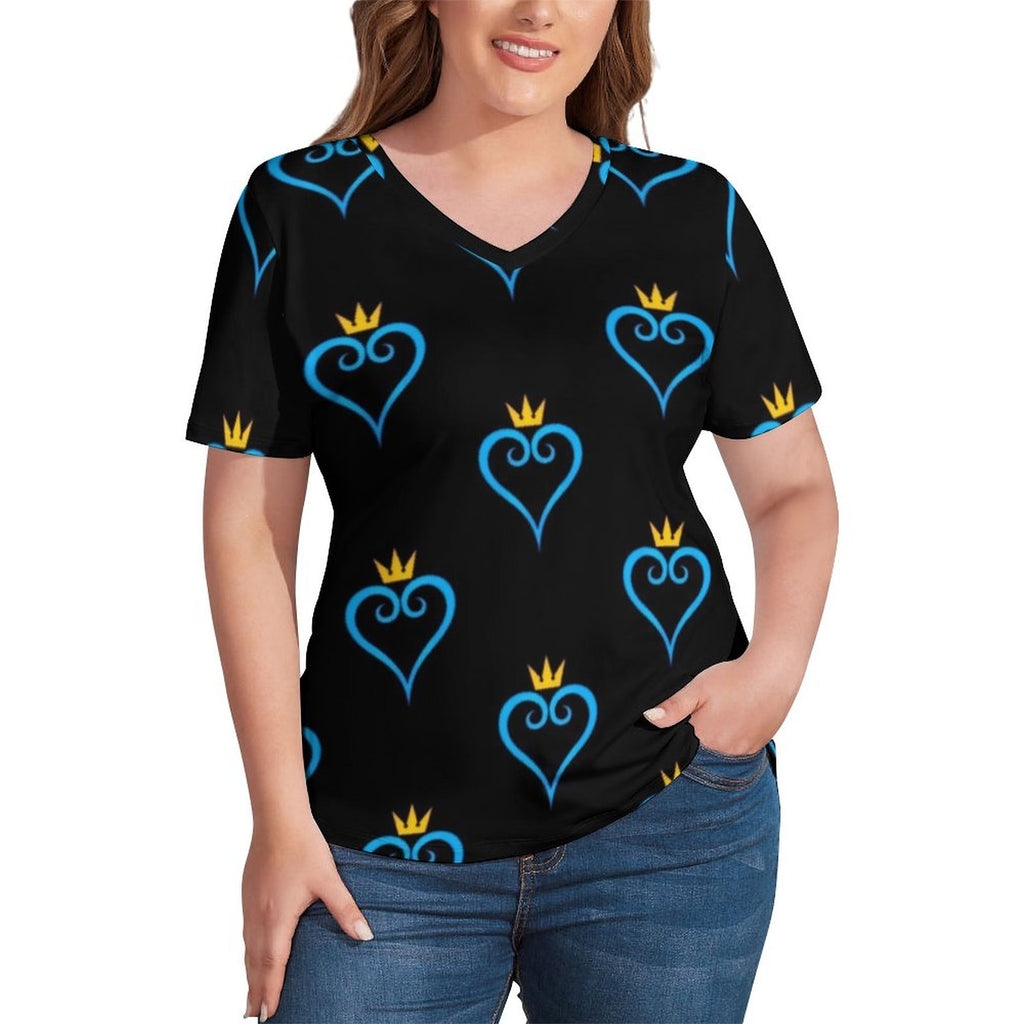 Kingdom Hearts T-Shirt Plus Size Video Games Print Vintage T-Shirts Short-Sleeve V Neck Casual Tees Female Summer Graphic Tops
