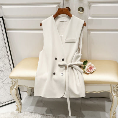 Vintage V Neck Sleeveless Casual Woman Waistcoat Simple Slim Waist Spring 2022 Chalecos Para Mujer Office Ladies Elegant Vest