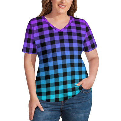 Red White Plaid T Shirts Menzies Tartan Print V Neck Classic T Shirt Short-Sleeve Women Hip Hop Tshirt Pattern Tees Plus Size