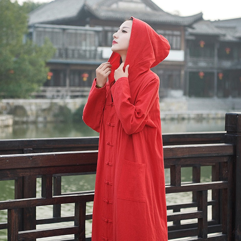 China Clothing Blouses Women 2021 Long Shirt Meditation Clothing Chinese Tunic Ao Dai Red Traditional Chinese Clothing 10704