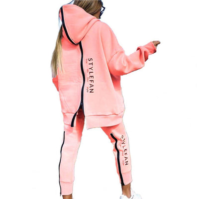 Hoodie Pants Set Trendy Back Zipper Loose Long Sporty Outfit All-Match Casual Tracksuit