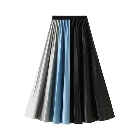 women female autumn 2021 new two-color pleated long skirt VD2461 temperament big swing skirt winter