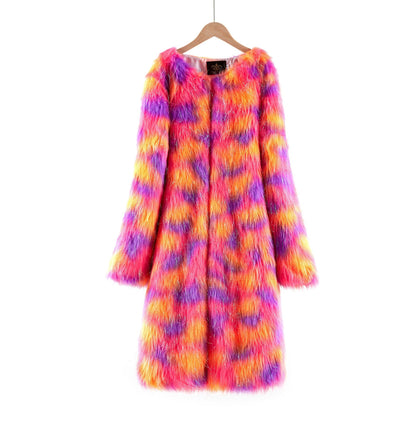 2021 Autumn and Winter New Design and Color Coat Imitation Fur Cotton Coat Thickened Long Plush Coat Women's Coat